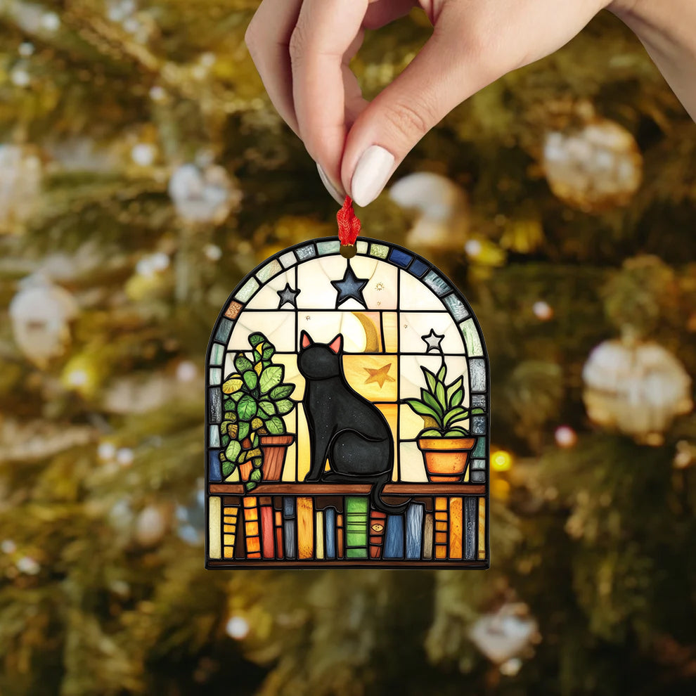 Spheregoods 2D Acrylic Ornament Bookworm Cat