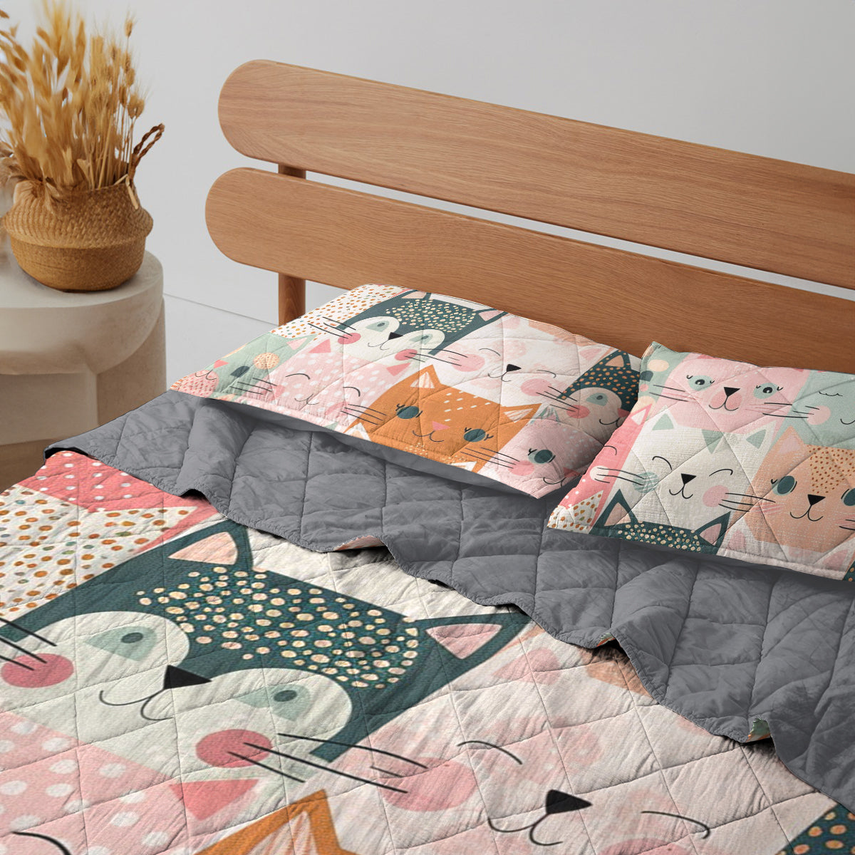 Spheregoods Quilt 3-Piece Set Cat fabric pattern quilt