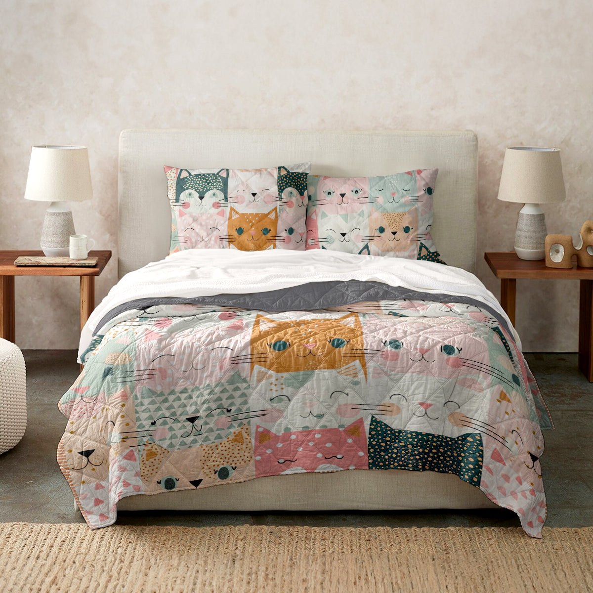 Spheregoods Quilt 3-Piece Set Cat fabric pattern quilt