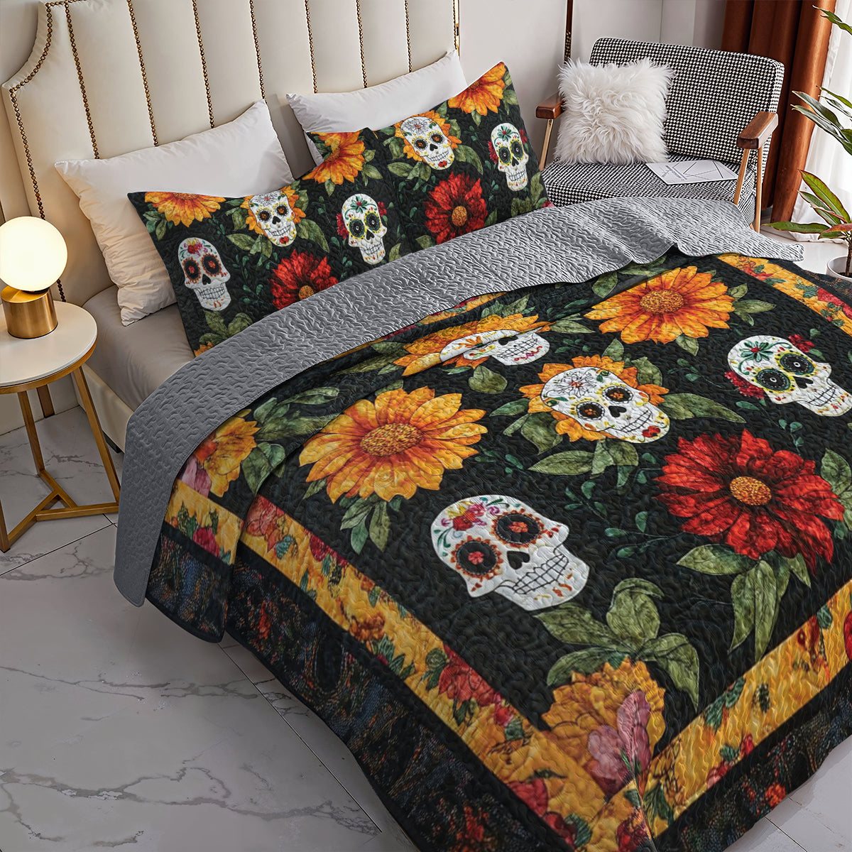 Spheregoods All Season Quilt 3-Piece Set Flor de Muerto