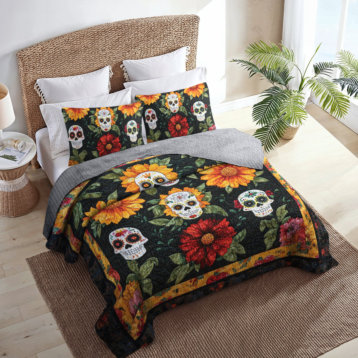 Spheregoods All Season Quilt 3-Piece Set Flor de Muerto