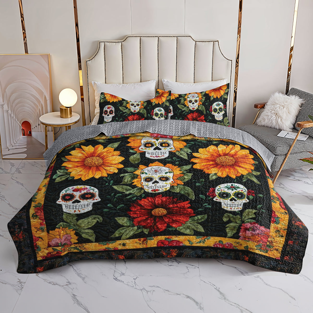 Spheregoods All Season Quilt 3-Piece Set Flor de Muerto