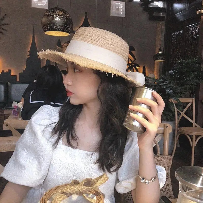 SphereGoods Raffia Bow Sun Visor