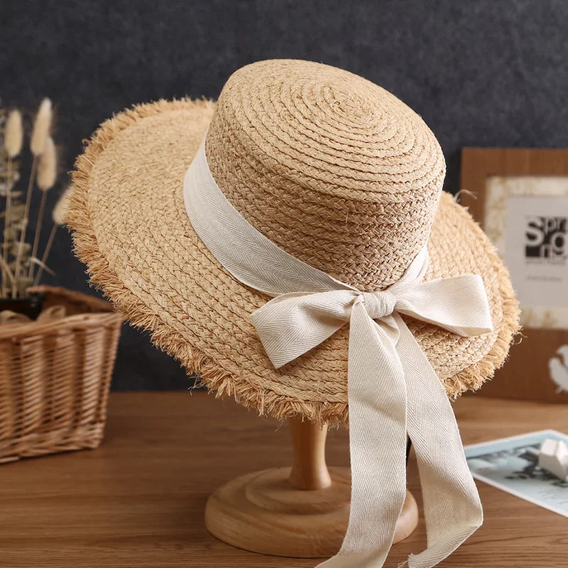 SphereGoods Raffia Bow Sun Visor
