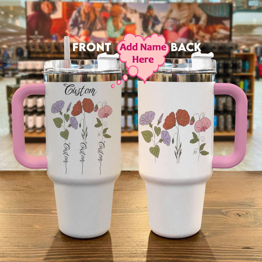 Spheregoods Personalized Tumbler Birth Month Flower with Kid's Names