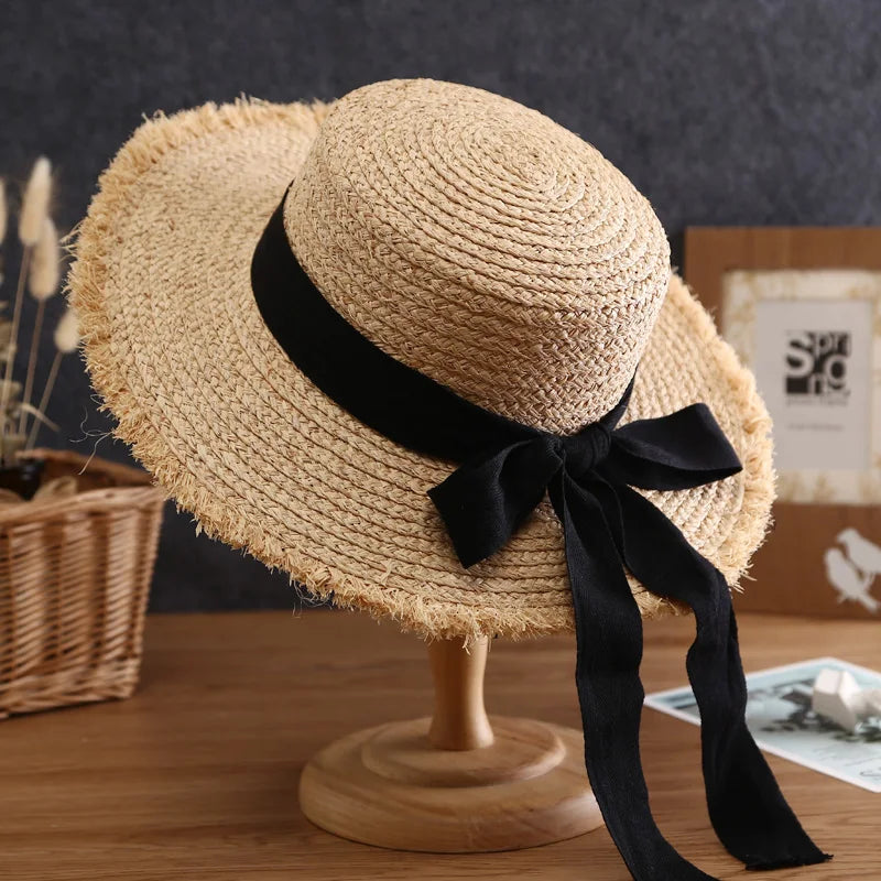 SphereGoods Raffia Bow Sun Visor