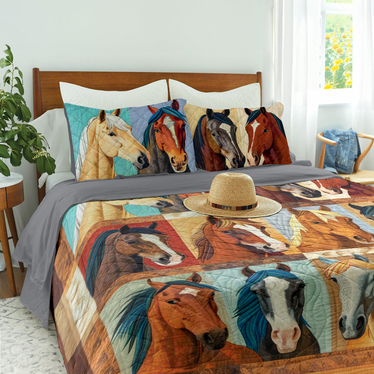 Spheregoods Quilt 3-Piece Set Lady Horses