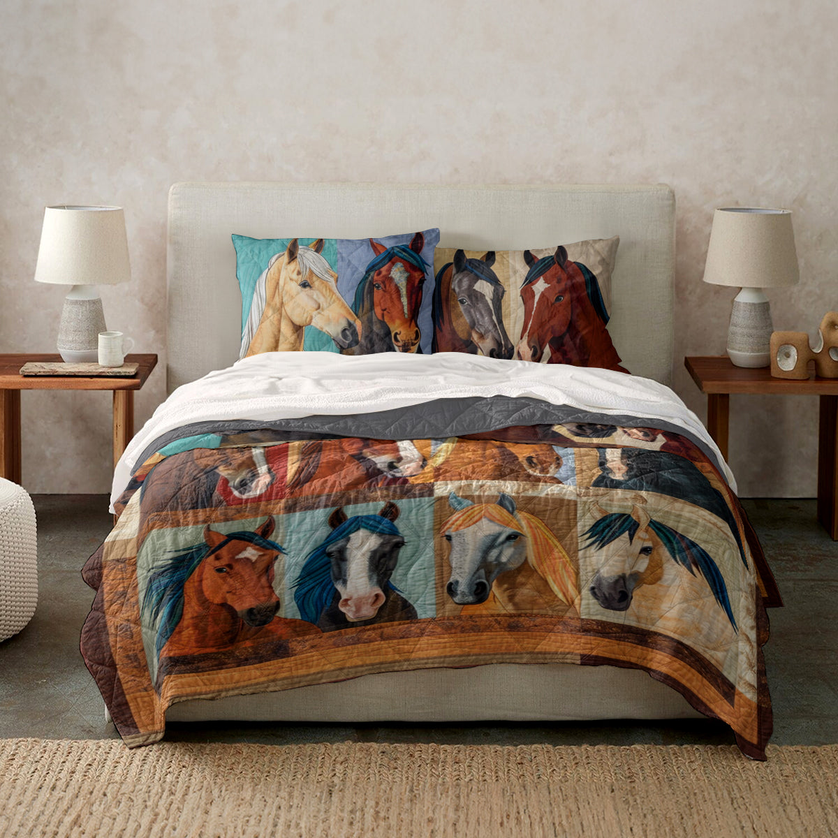 Spheregoods Quilt 3-Piece Set Lady Horses