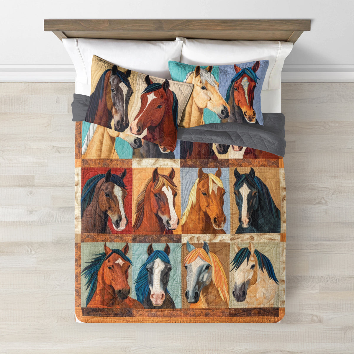 Spheregoods Quilt 3-Piece Set Lady Horses