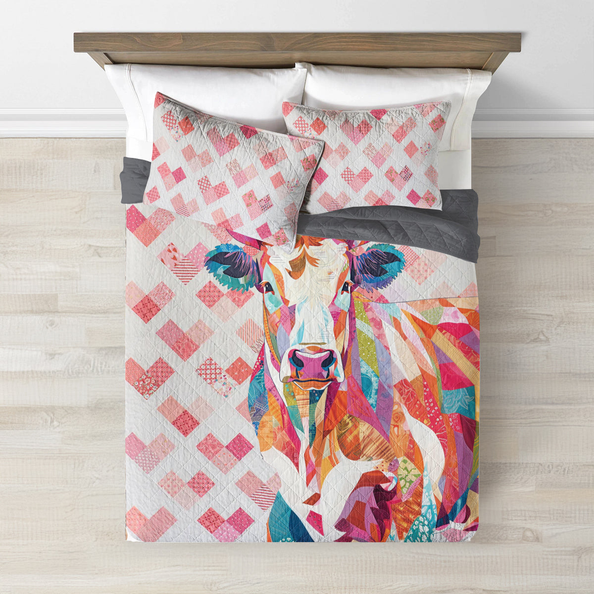 Spheregoods Quilt 3-Piece Set Lovely Cow Cotton Fabric Pattern