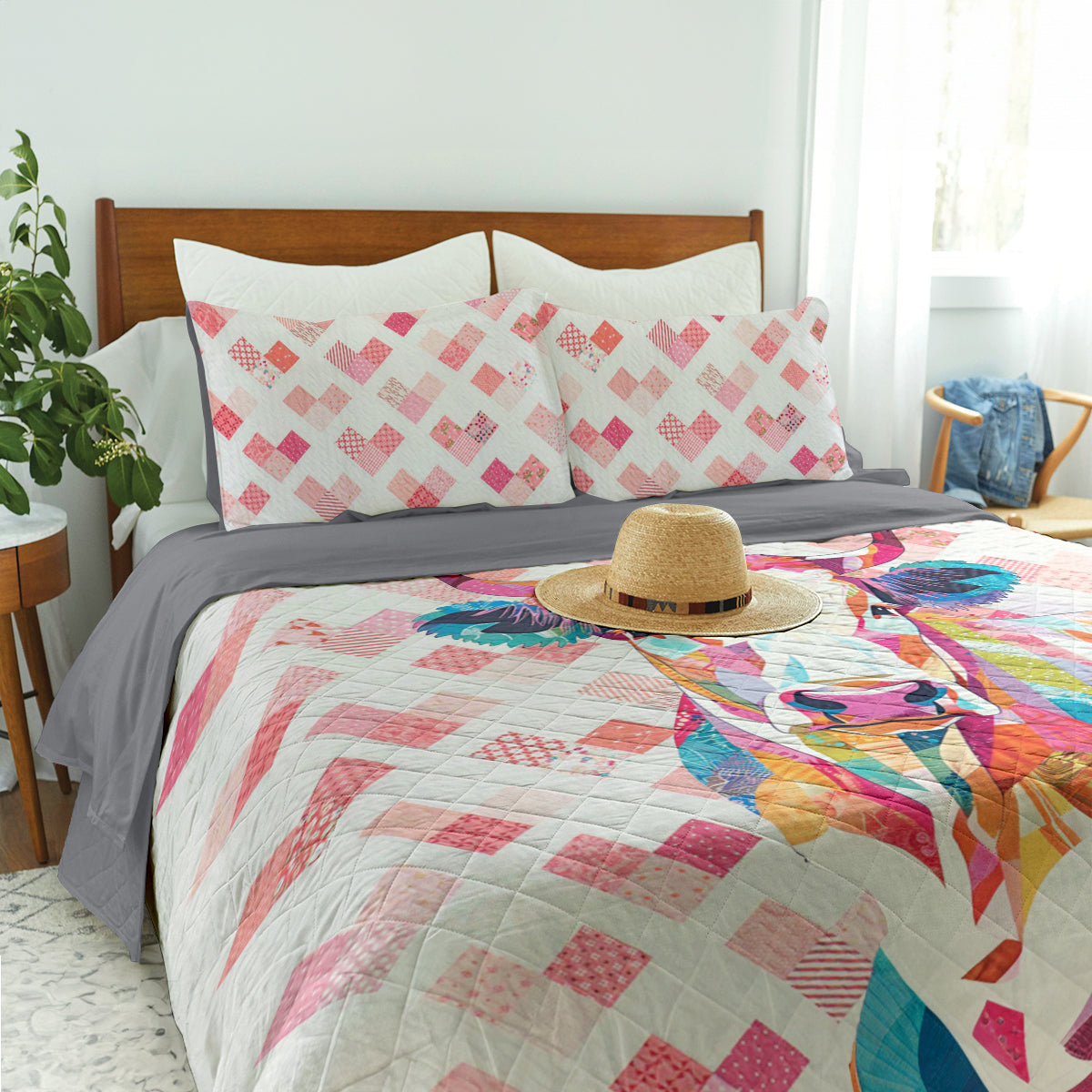 Spheregoods Quilt 3-Piece Set Lovely Cow Cotton Fabric Pattern