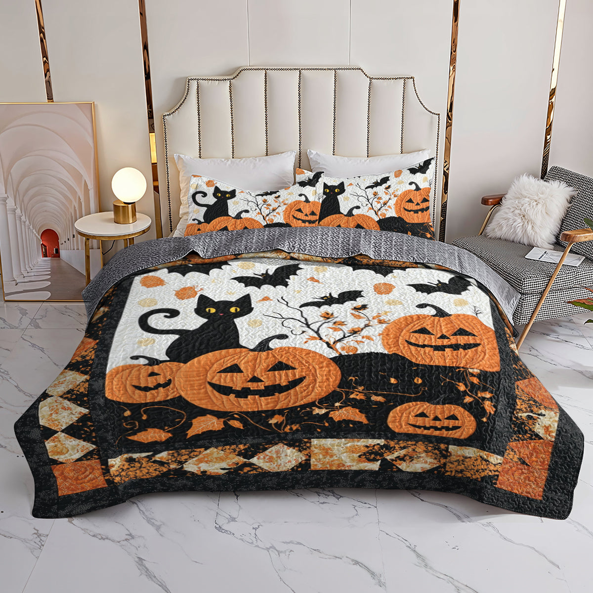 Spheregoods All Season Quilt 3-Piece Set Midnight Whiskers