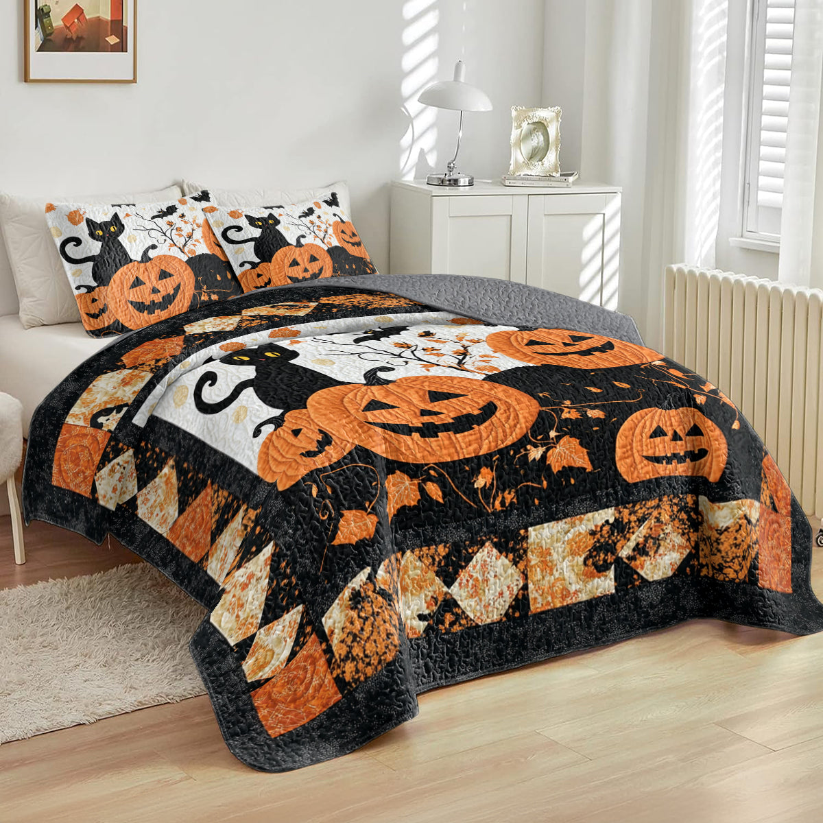 Spheregoods All Season Quilt 3-Piece Set Midnight Whiskers