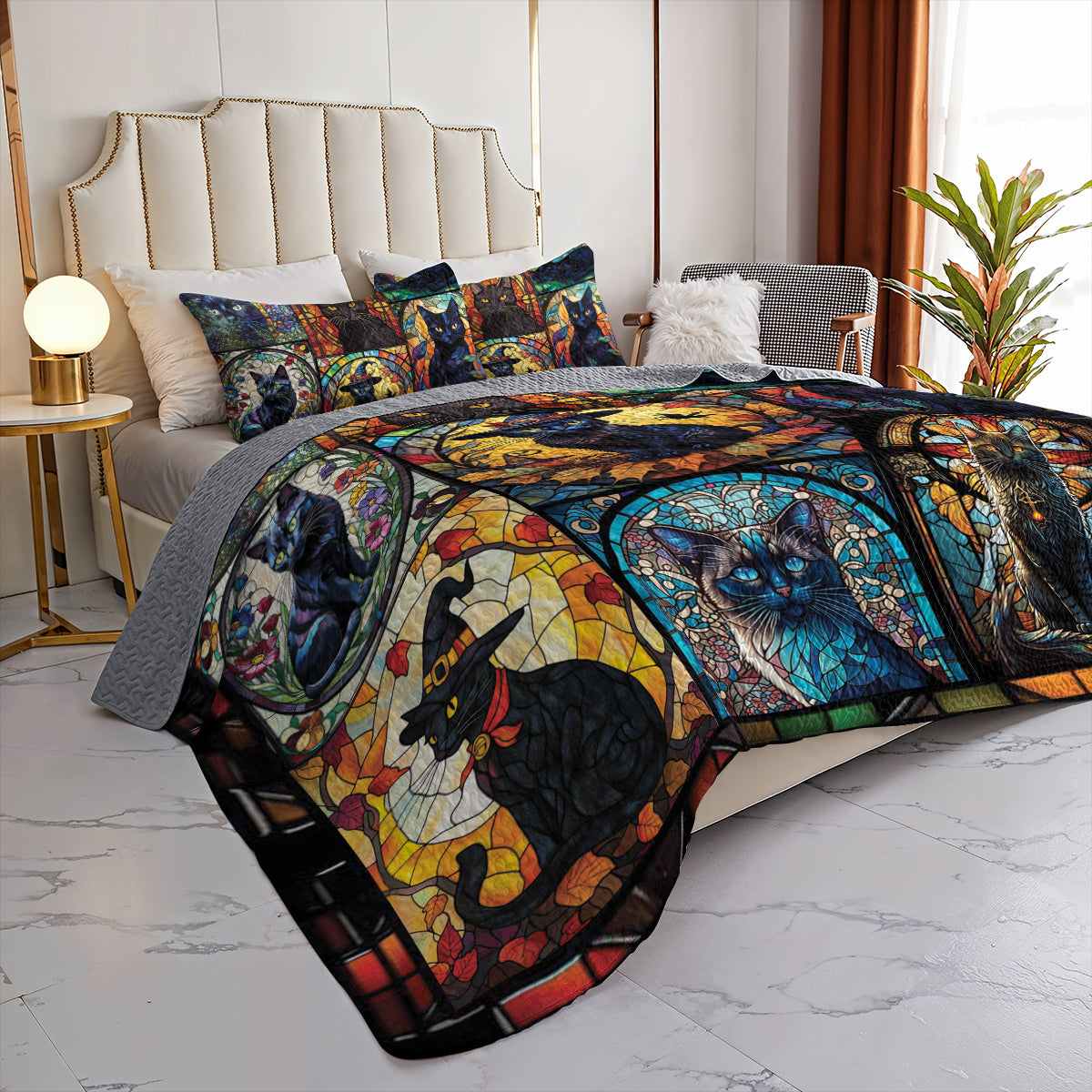 Spheregoods All Season Quilt 3-Piece Set Mysterious Black Cat