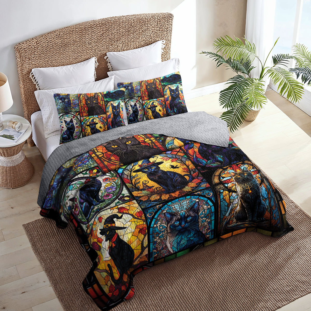 Spheregoods All Season Quilt 3-Piece Set Mysterious Black Cat