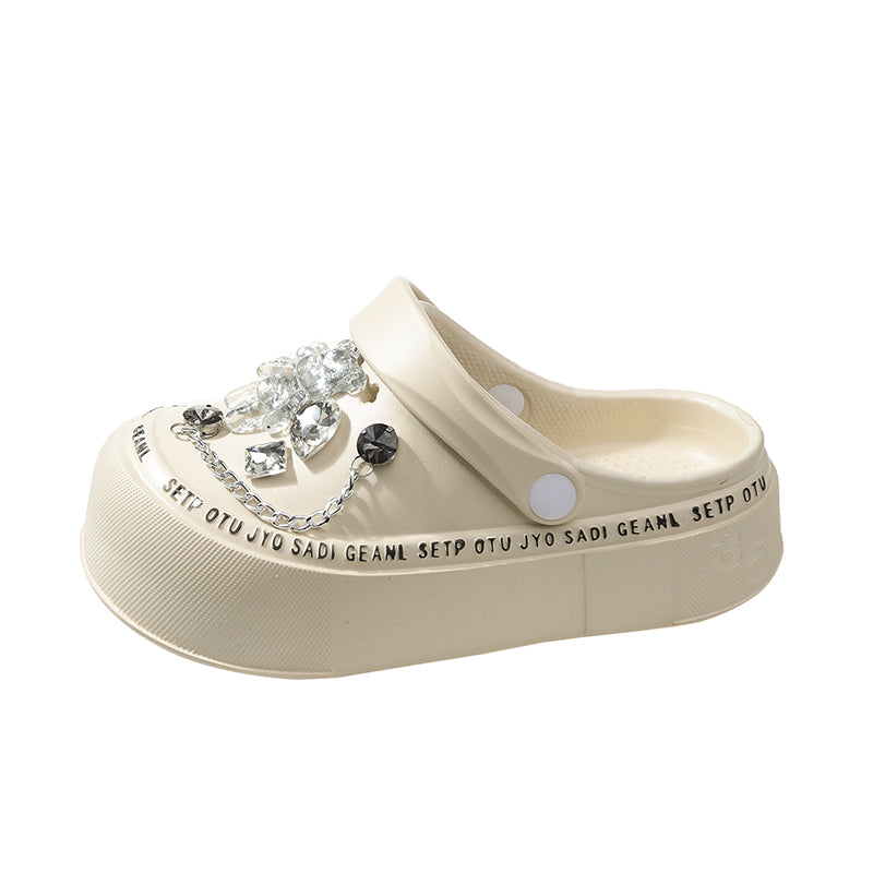 Cartoon Home Two-Way Wear Thick Sole Non Slip Slippers Rhinestone