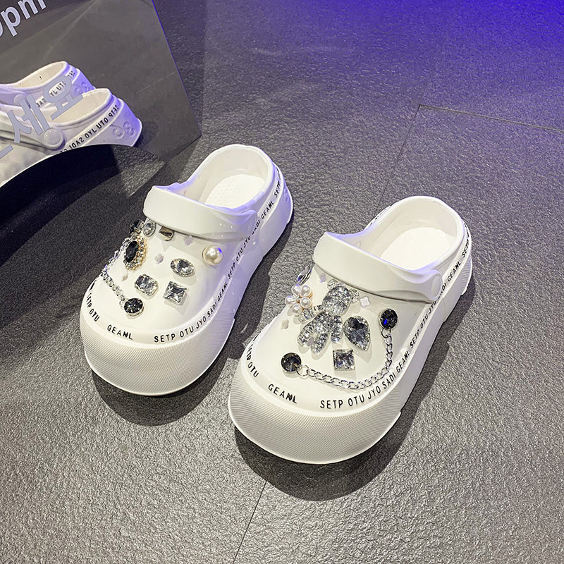 Cartoon Home Two-Way Wear Thick Sole Non Slip Slippers Rhinestone
