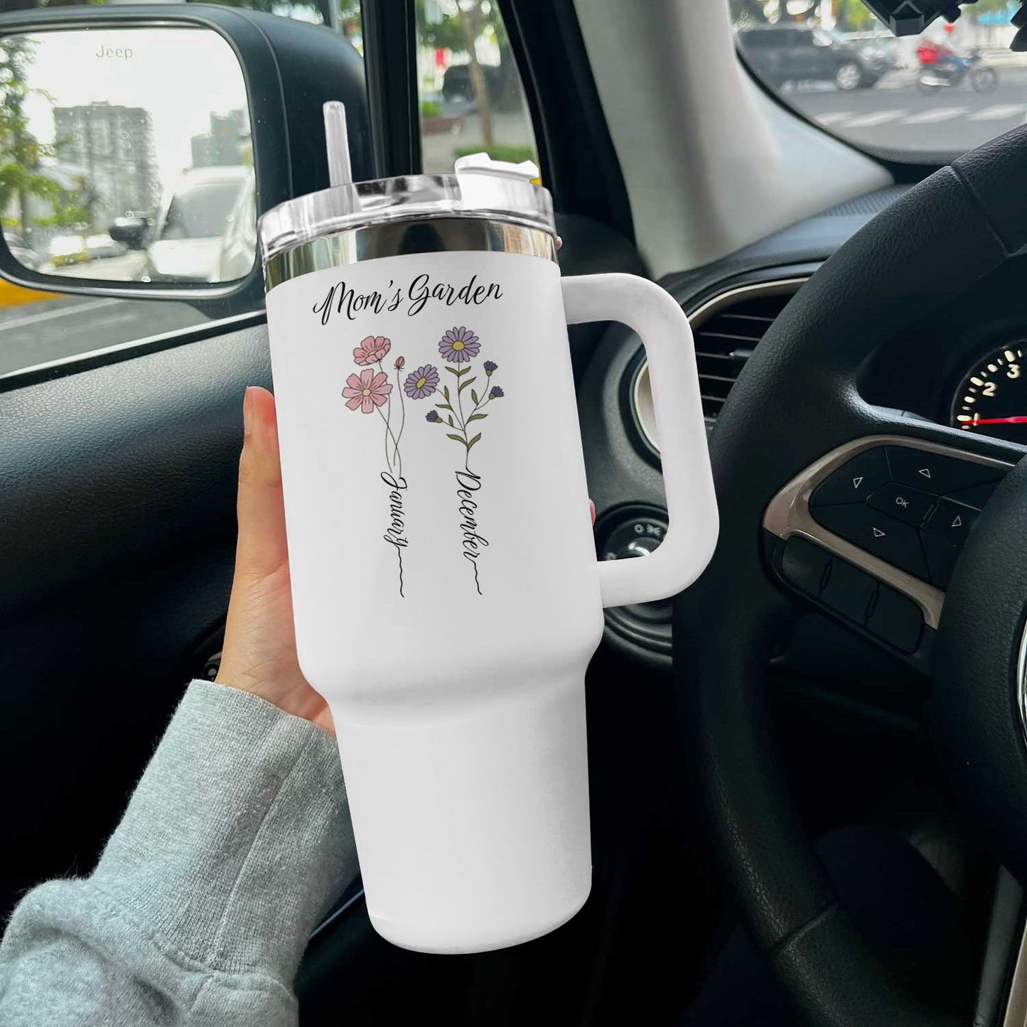 Spheregoods Personalized Tumbler Birth Month Flower with Kid's Names