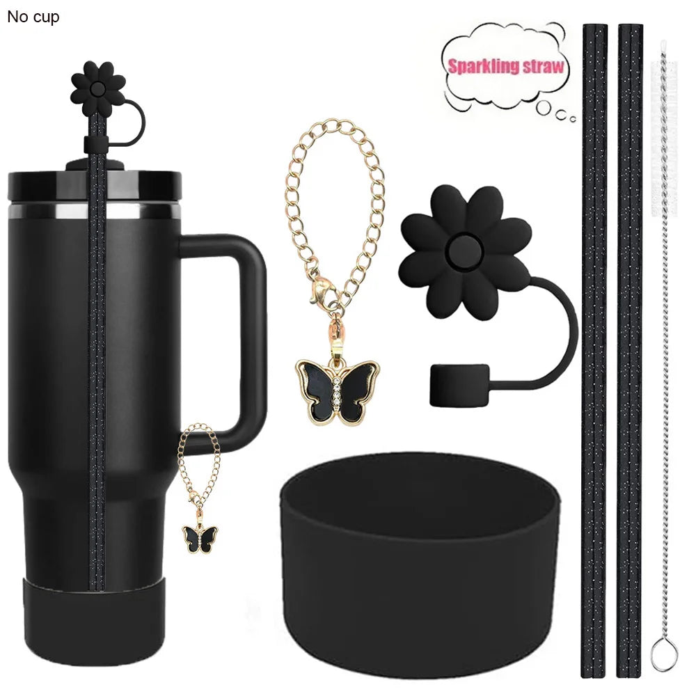 6PCS Stanley Tumbler Accessories – Bow Straw Covers, Sparkling Straw, Boot & Charms
