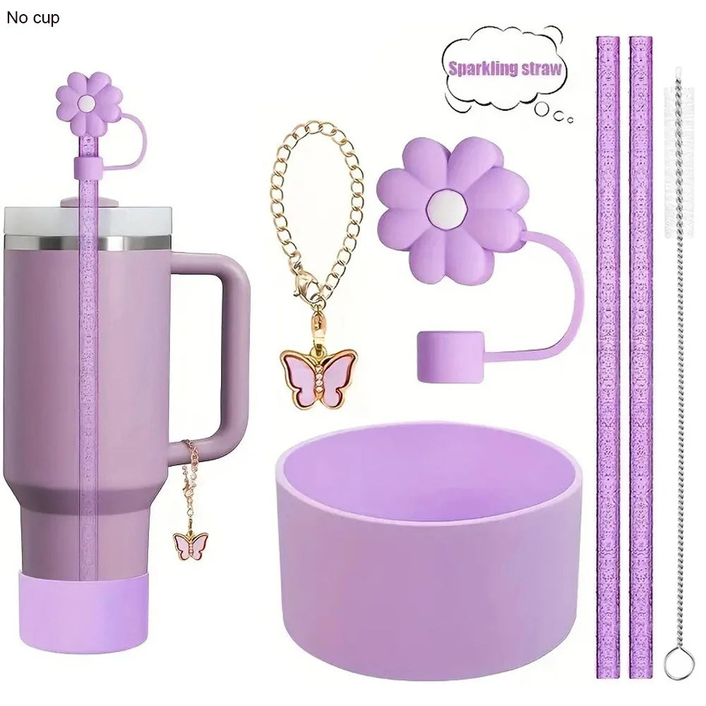 6PCS Stanley Tumbler Accessories – Bow Straw Covers, Sparkling Straw, Boot & Charms