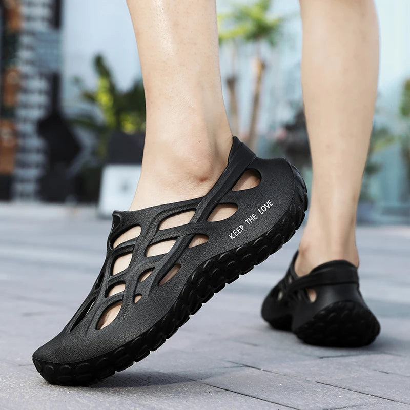 Men’s Summer Hollow EVA Sandals – Waterproof & Non-Slip Beach Shoes