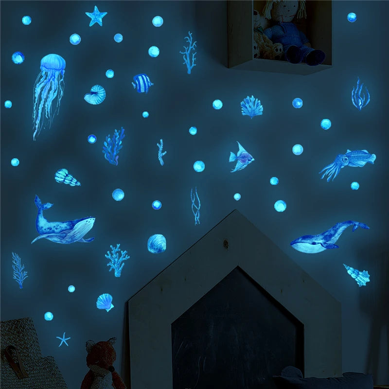 Glow-in-the-Dark Ocean Wall Stickers – Fish & Octopus Decals