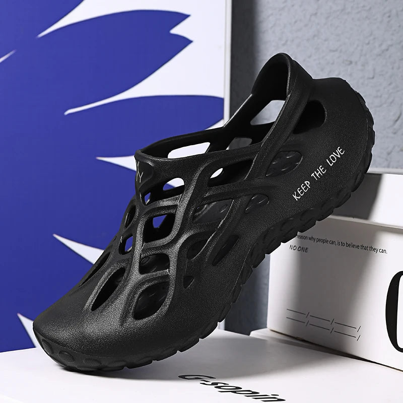 Men’s Summer Hollow EVA Sandals – Waterproof & Non-Slip Beach Shoes