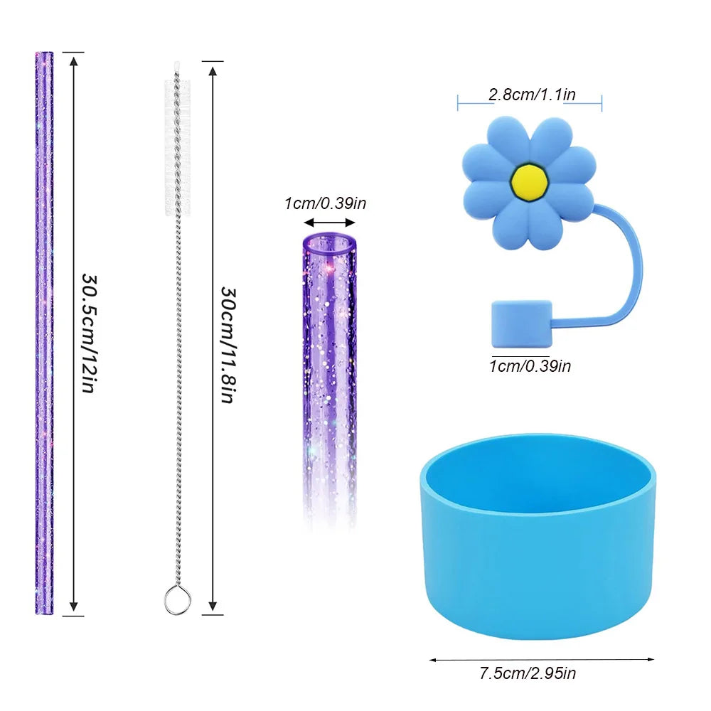 6PCS Stanley Tumbler Accessories – Bow Straw Covers, Sparkling Straw, Boot & Charms