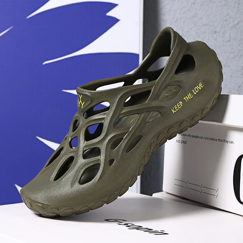 Men’s Summer Hollow EVA Sandals – Waterproof & Non-Slip Beach Shoes