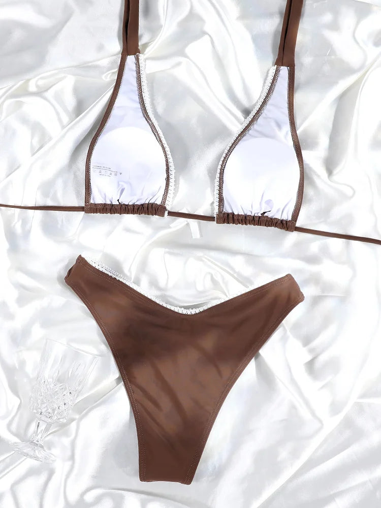 Brown Bow Bikini Set 2024 – Sexy Low Waist Swimwear for Women
