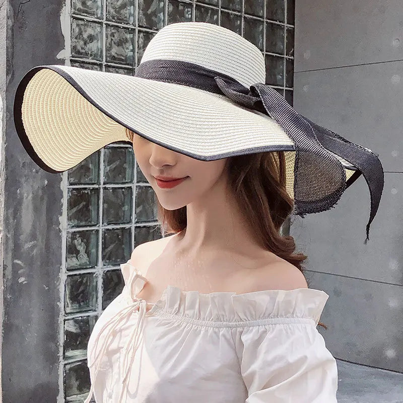 Korean Style Summer Straw Hat – Large Brim Sun Protection Beach Hat