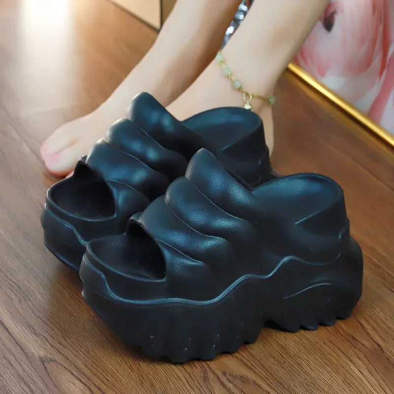 Women’s Fashion High-Heeled Platform Slippers – Non-Slip & Versatile