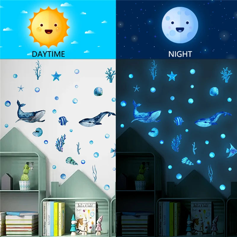Glow-in-the-Dark Ocean Wall Stickers – Fish & Octopus Decals