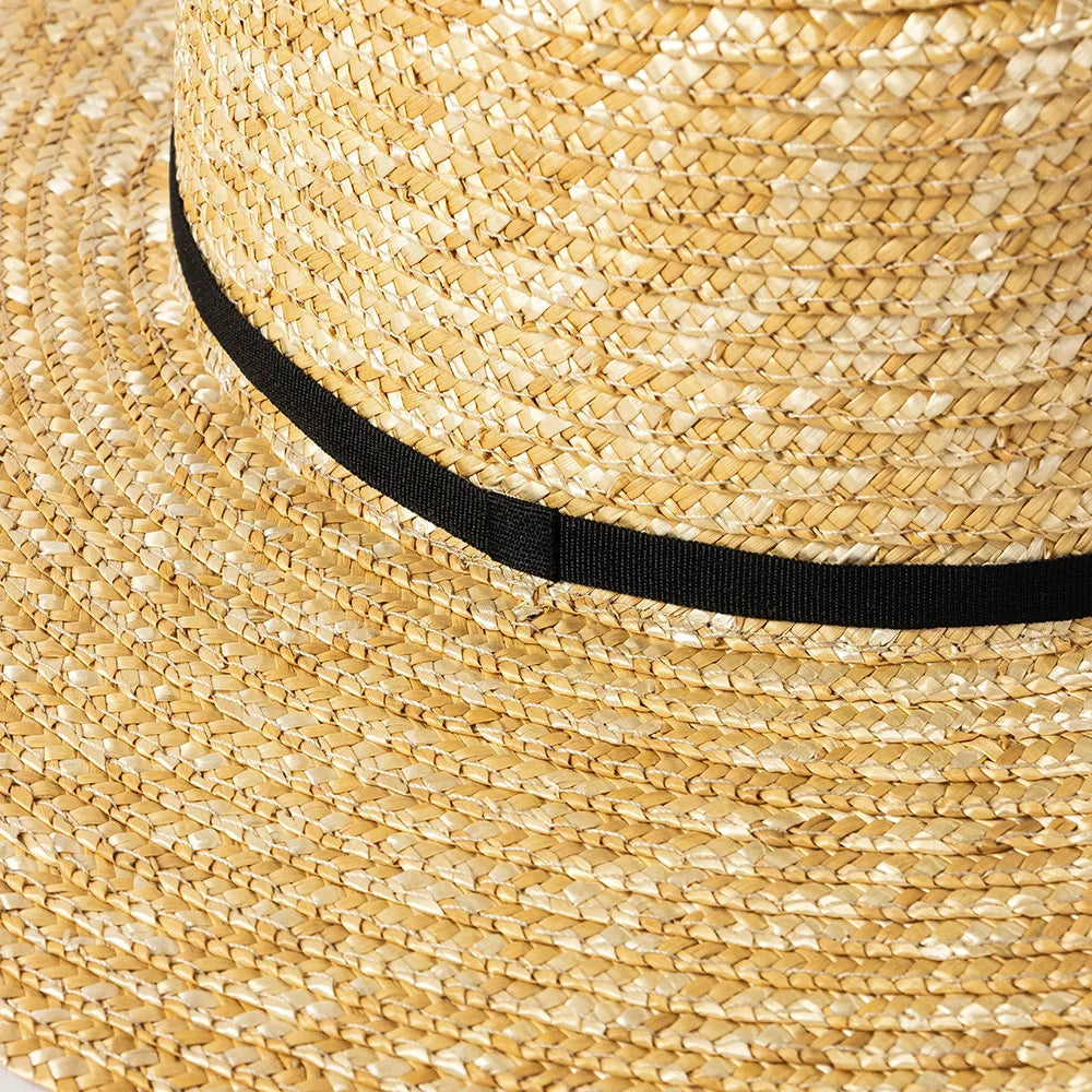 SphereGoods Pearl Tie Wide Brim Straw Fedora Hat