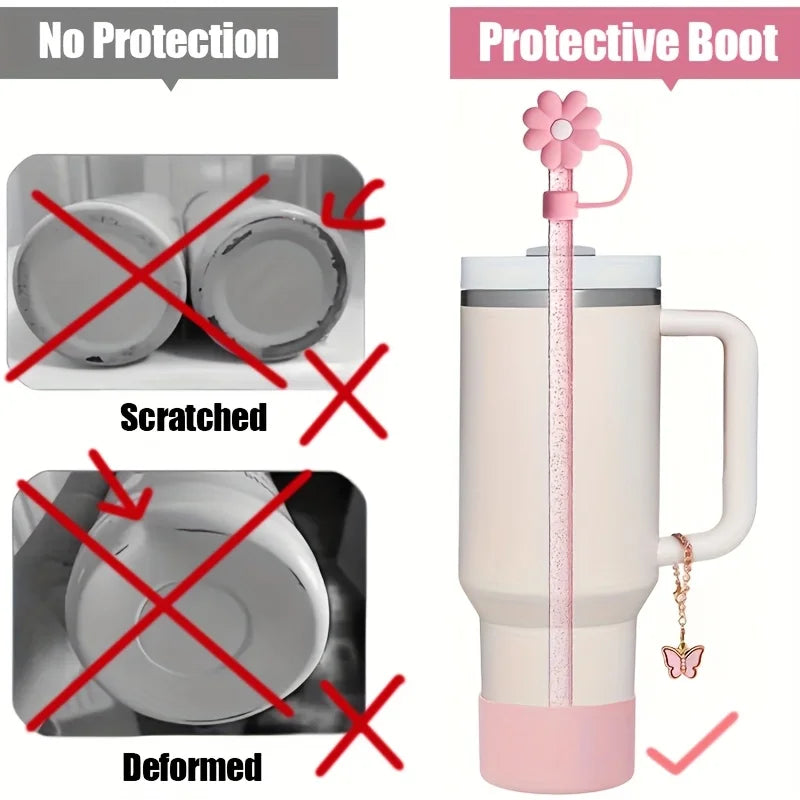 6PCS Stanley Tumbler Accessories – Bow Straw Covers, Sparkling Straw, Boot & Charms