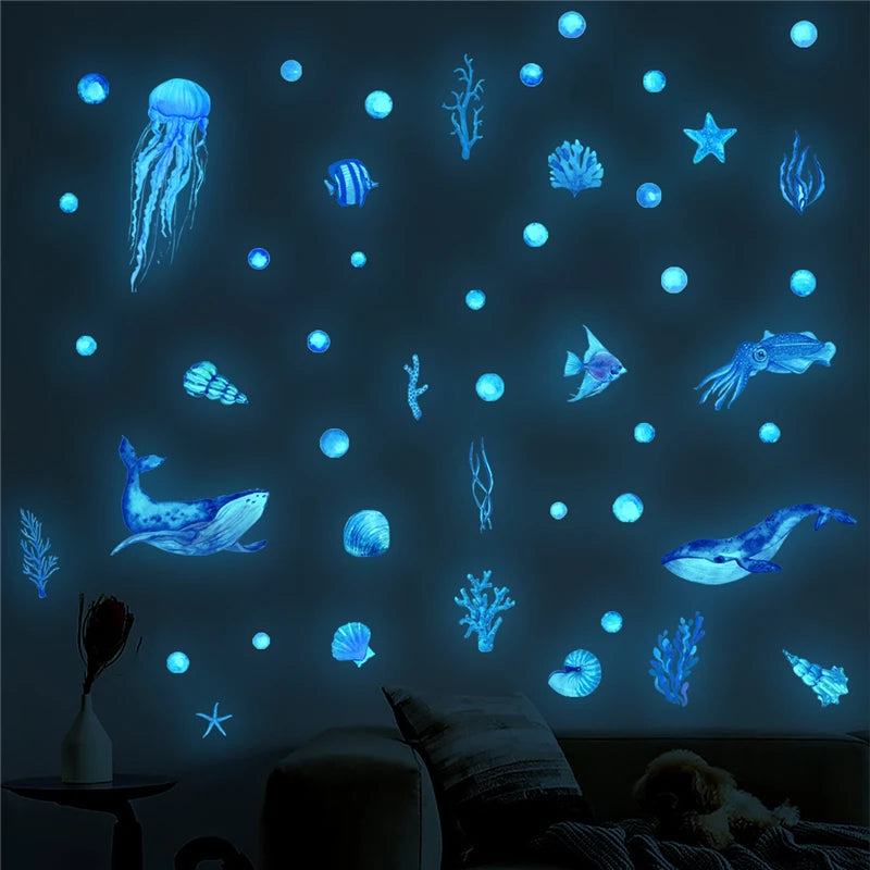 Glow-in-the-Dark Ocean Wall Stickers – Fish & Octopus Decals