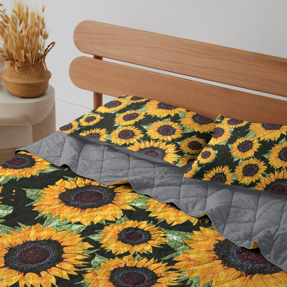 Spheregoods Quilt 3-Piece Set Sunflower Checkered pattern fabric