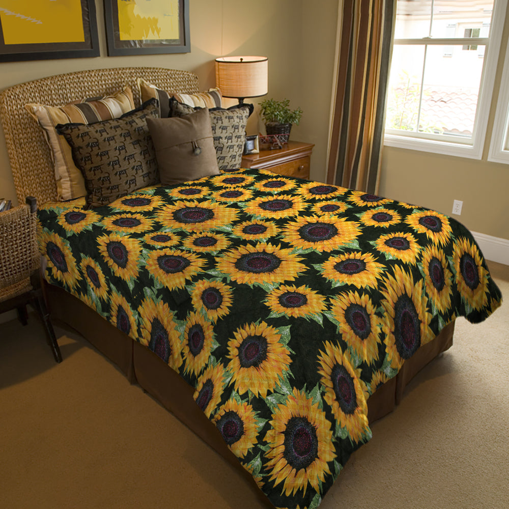 Spheregoods Quilt 3-Piece Set Sunflower Checkered pattern fabric