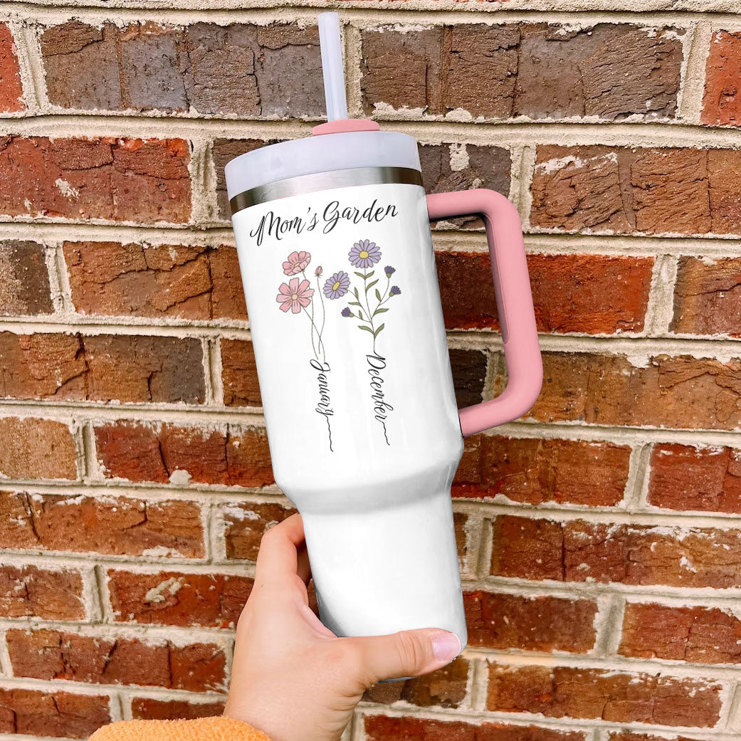 Spheregoods Personalized Tumbler Birth Month Flower with Kid's Names