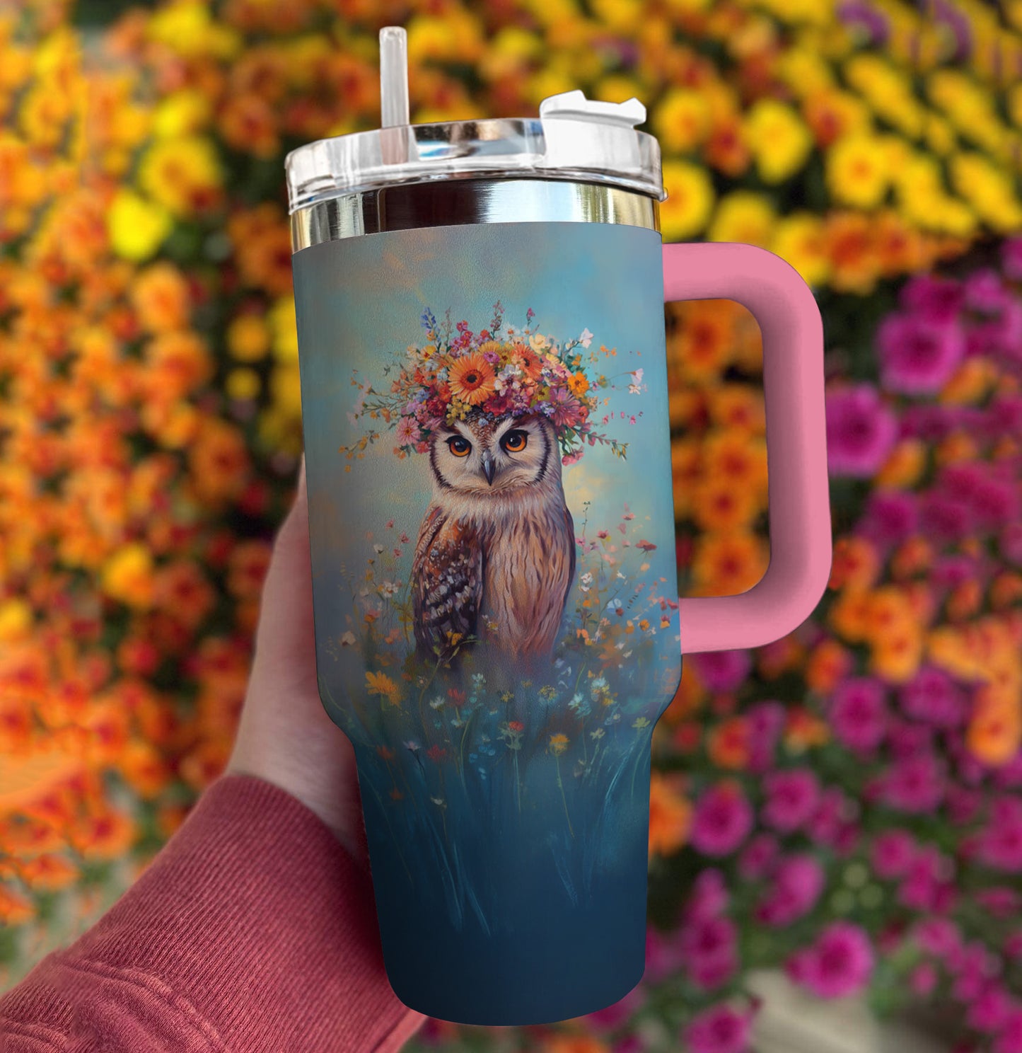 Spheregoods Tumbler Flower Crown Owl