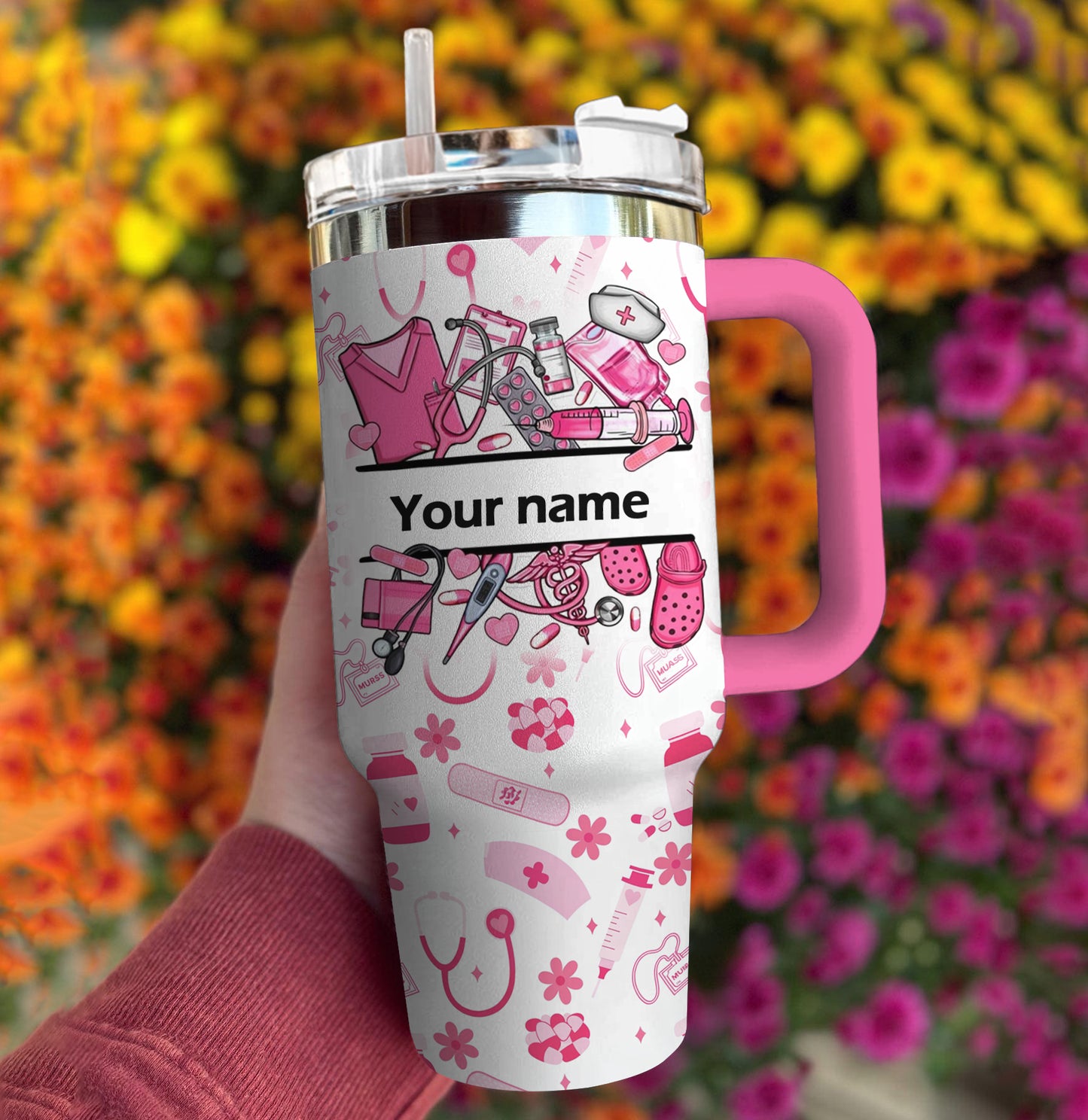 Spheregoods Personalized Tumbler Nurse Blossom
