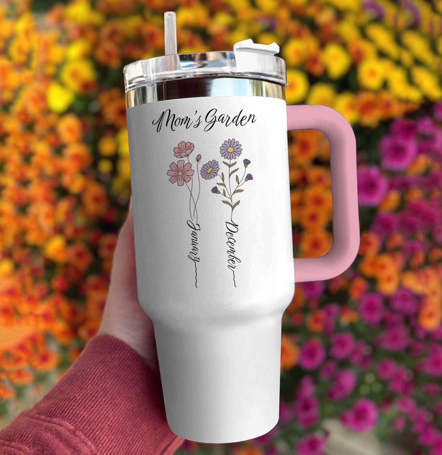Spheregoods Personalized Tumbler Birth Month Flower with Kid's Names