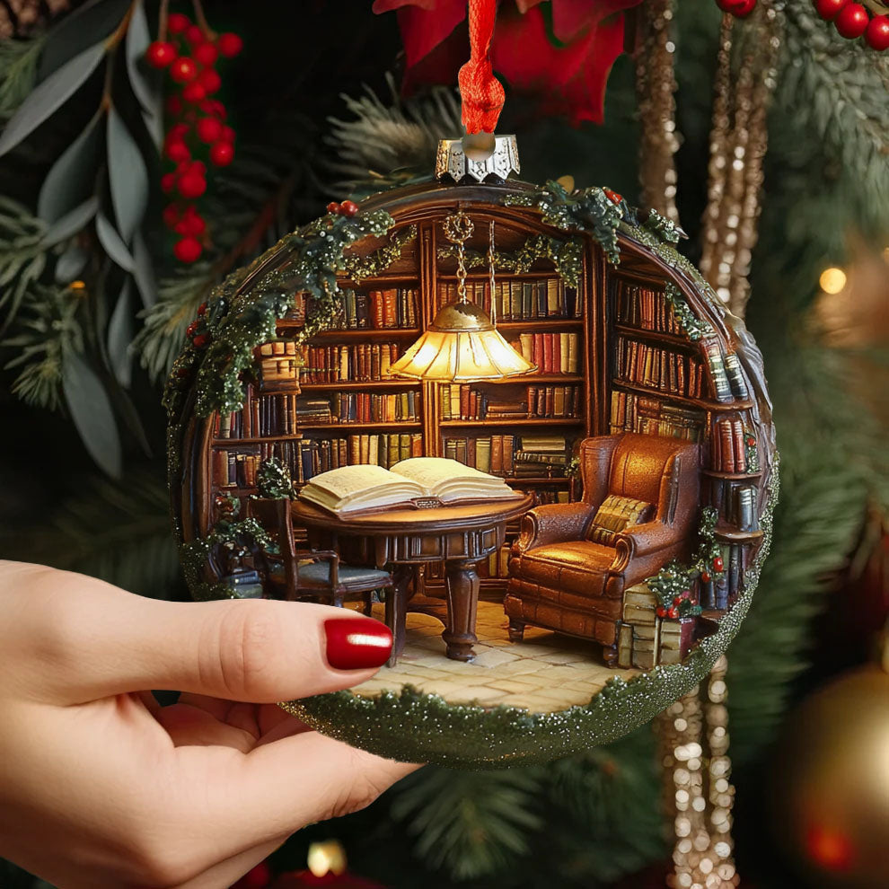 Spheregoods 2D Acrylic Ornament Festive Library Globe