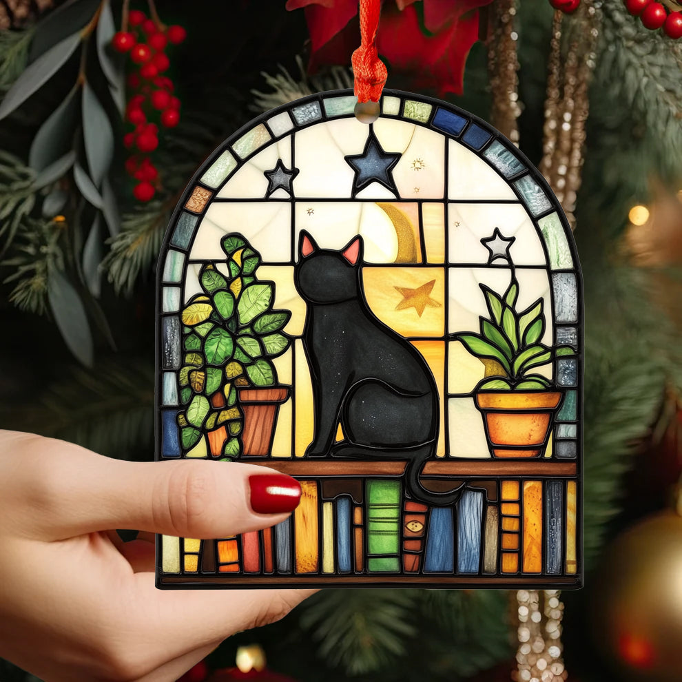 Spheregoods 2D Acrylic Ornament Bookworm Cat