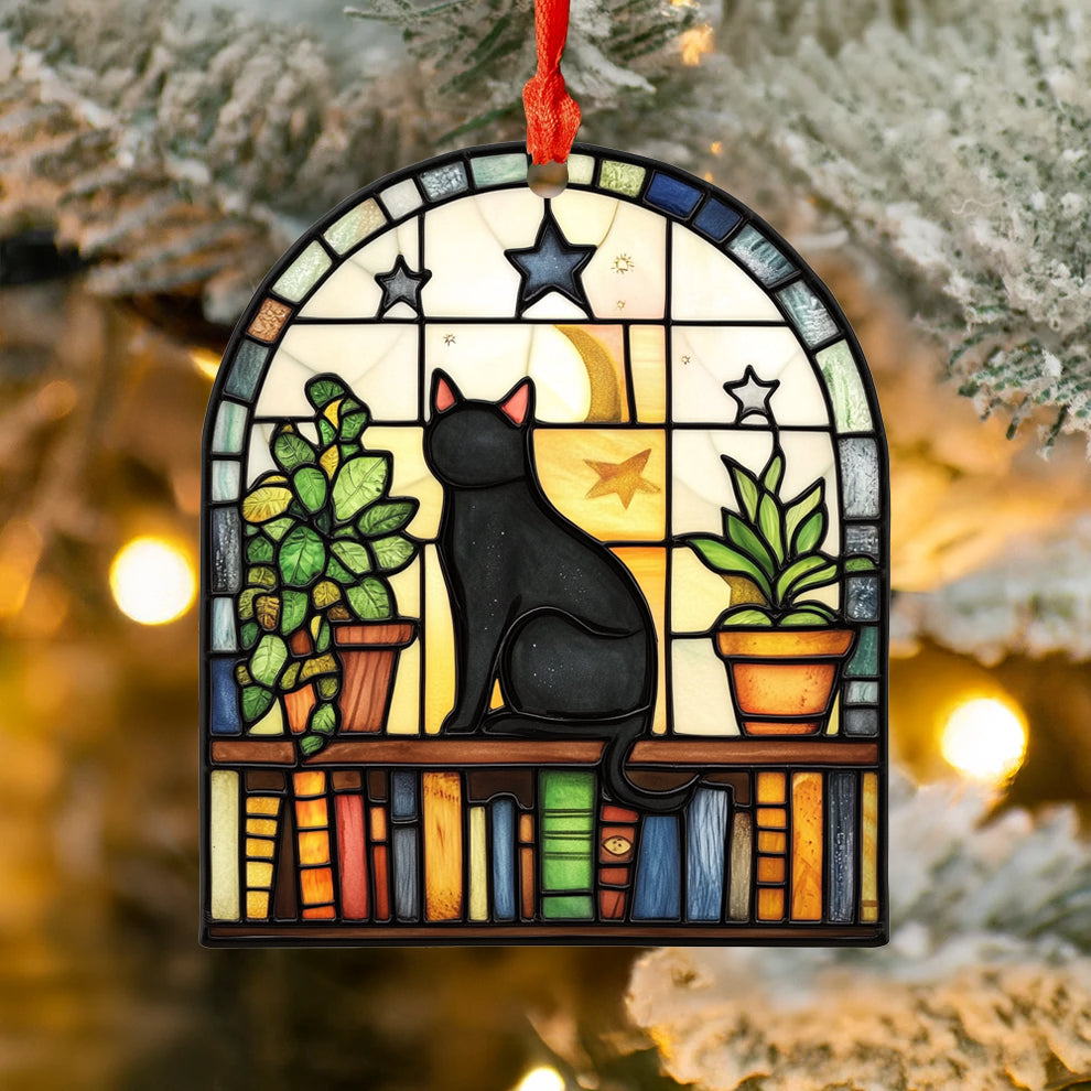 Spheregoods 2D Acrylic Ornament Bookworm Cat