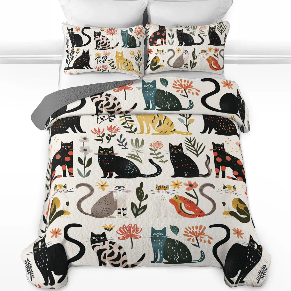 Spheregoods All Season Quilt 3-Piece Set Botanical Cat Bliss