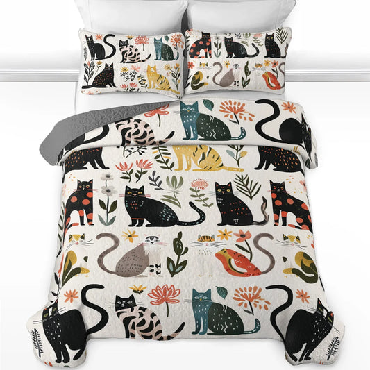 Spheregoods All Season Quilt 3-Piece Set Botanical Cat Bliss