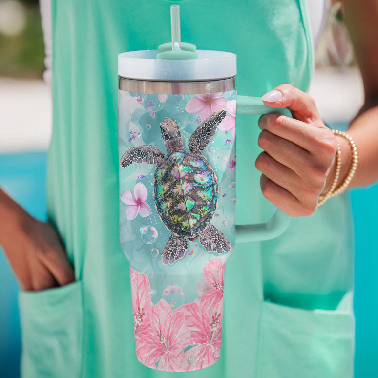 Spheregoods Tumbler Sea Turtle Tropical Flowers