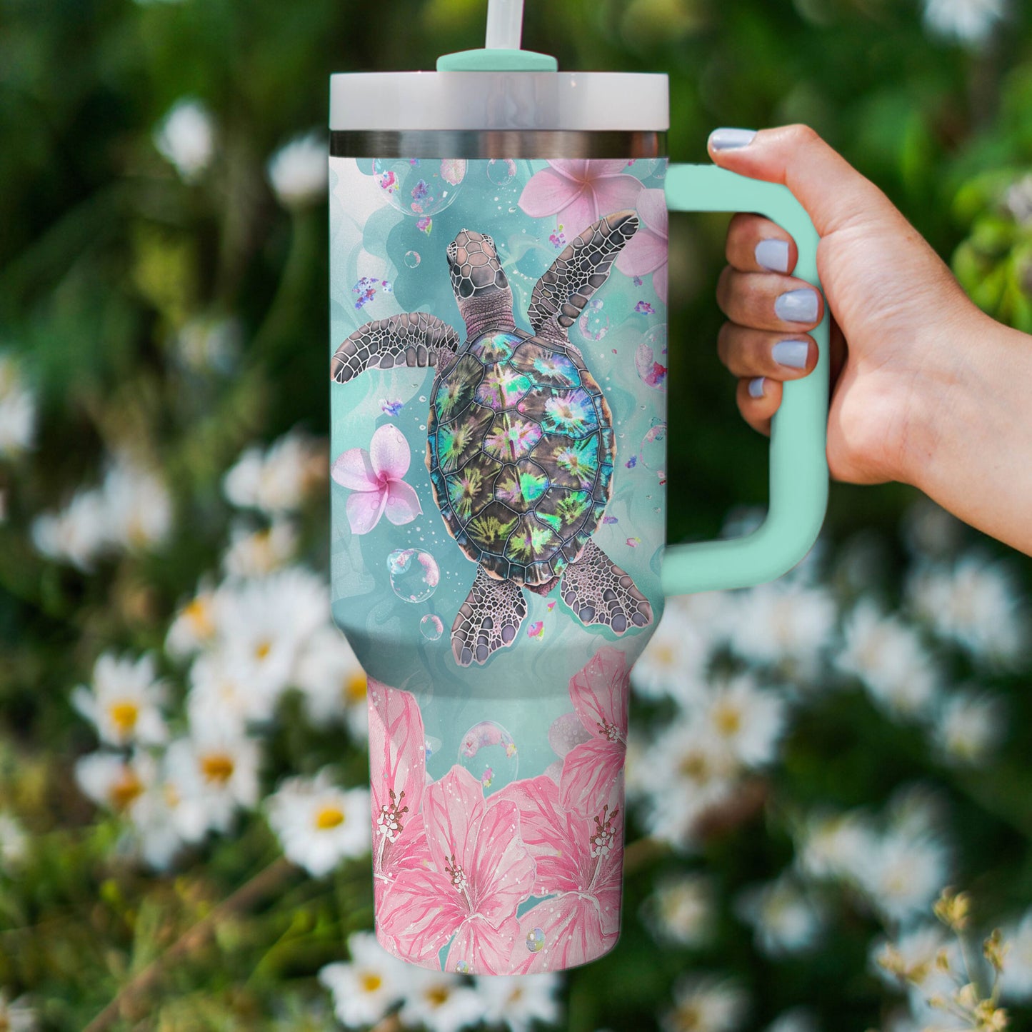 Spheregoods Tumbler Sea Turtle Tropical Flowers