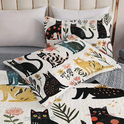 Spheregoods All Season Quilt 3-Piece Set Botanical Cat Bliss